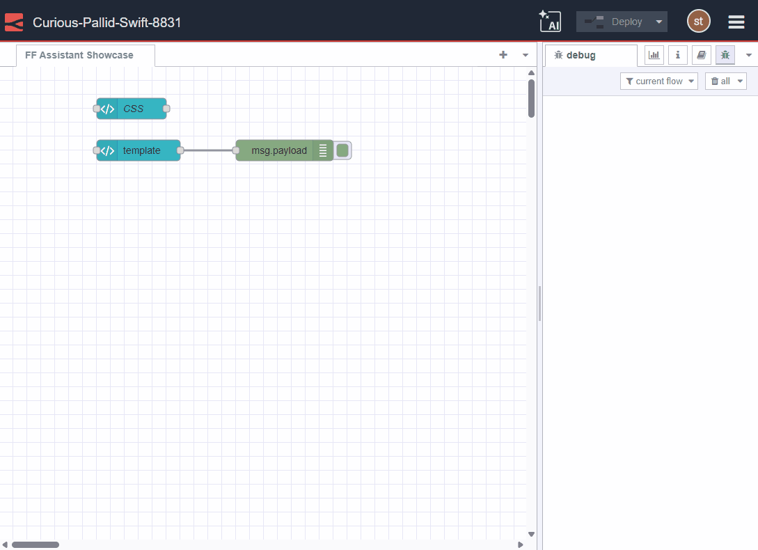 FlowFuse AI Assistant generating CSS to style input fields with green LCD calculator display appearance